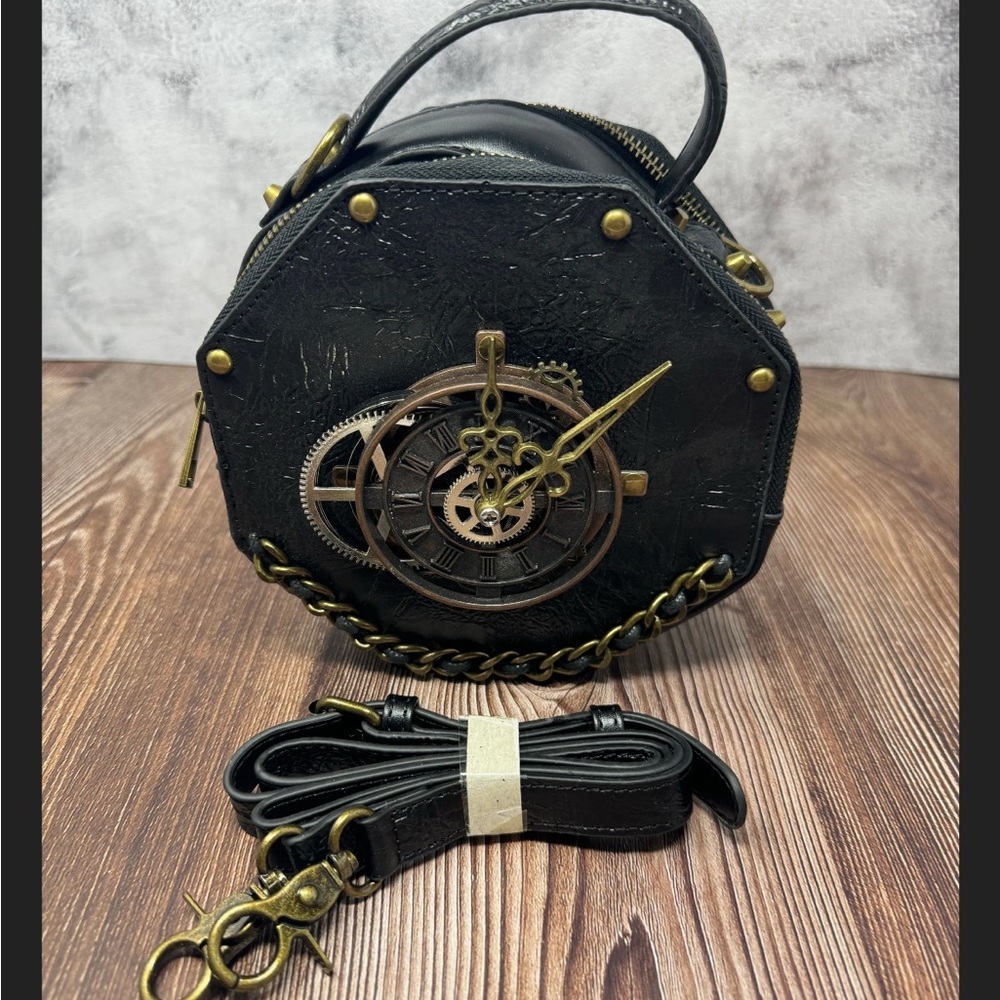 Steampunk Renaissance vegan leather octagon Crossbody handbag - Picture 2 of 5